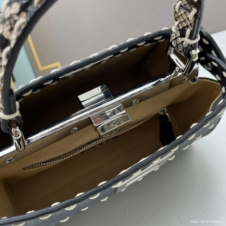 Cheap HOT Black Peekaboo Mini Calf Bag Fendi Leather Iconic Stitching In 0712